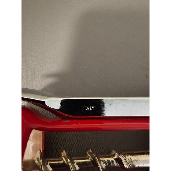 Red/Silver Corkscrew Wine Bottle Opener w/Fins - Push Down - 6-1/2" - Italy - Picture 7 of 9